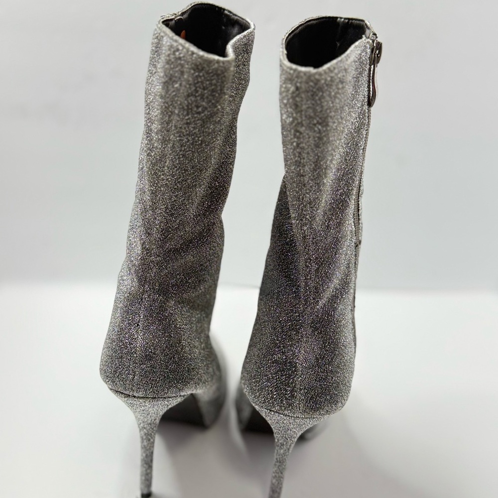 Nicole Miller Silver Metallic Pointed Toe Stiletto Boots Size 10 - Picture 5 of 7